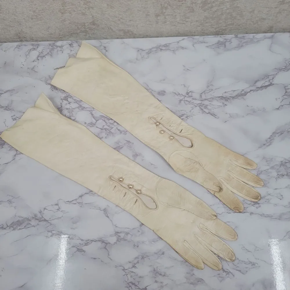 Neiman Marcus French Vintage Capretto Kidd Leather Oprea Long Evening Gloves